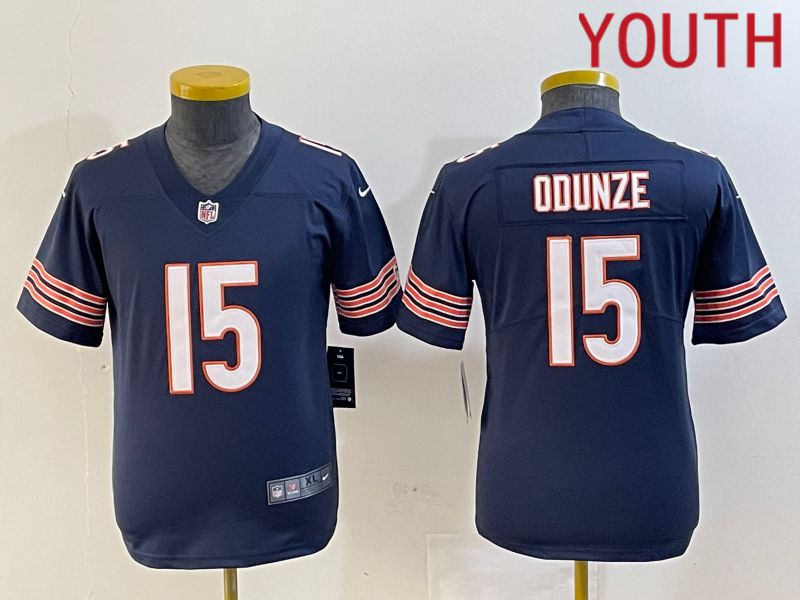 Youth Chicago Bears 15 Odunze Blue Second generation 2024 Nike Limited NFL Jersey style 1